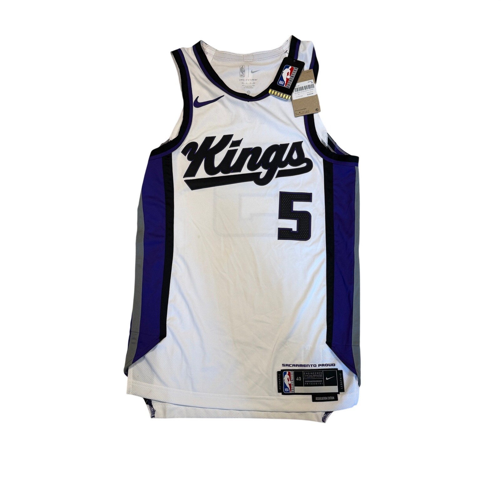 Nike Sacramento Kings De\'Aaron Fox Jersey Mens 40 White NWT Authentic NBA