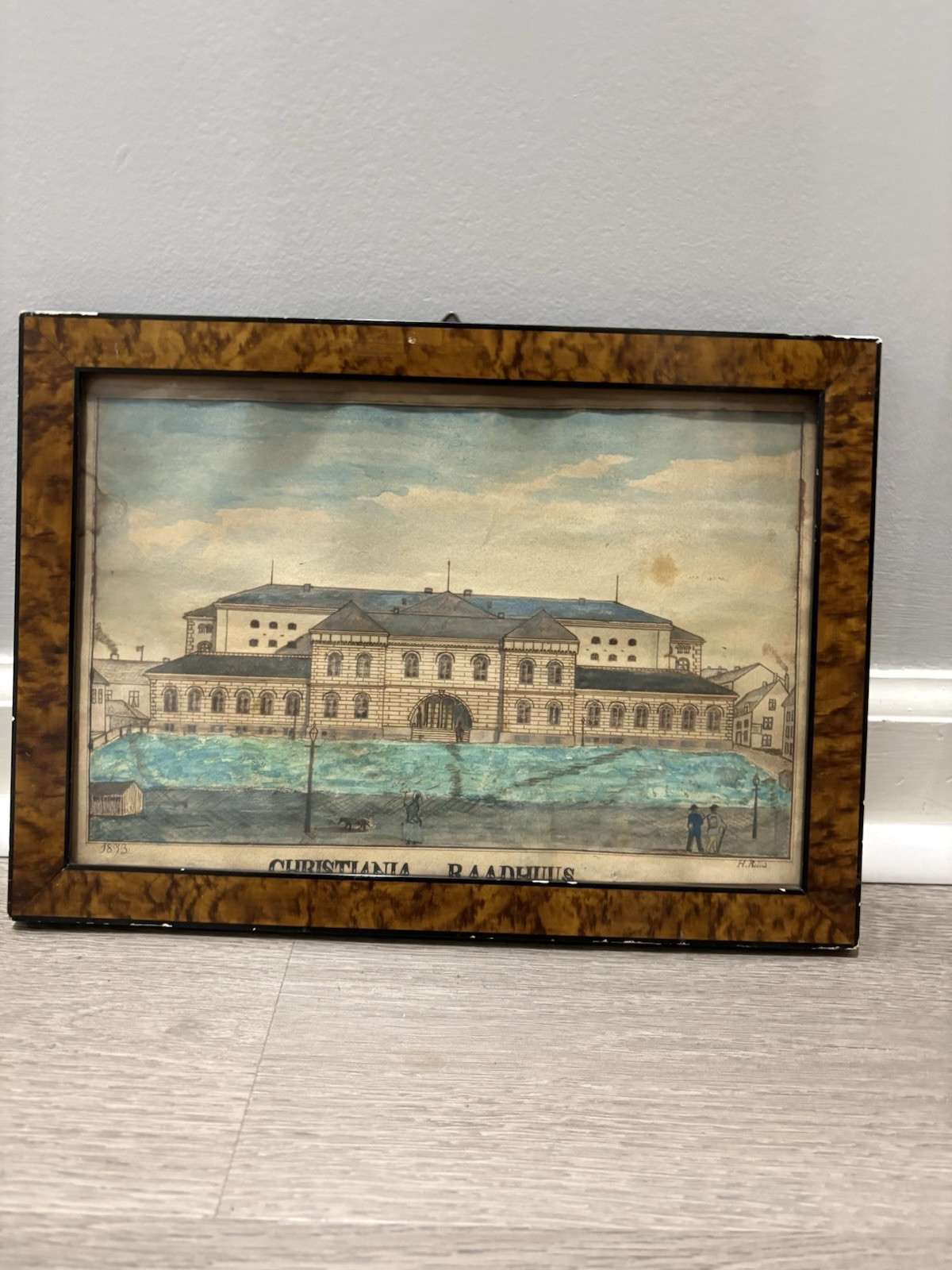 1873 Watercolor Drawing Oslo Norway Christiana Raadhus Signed