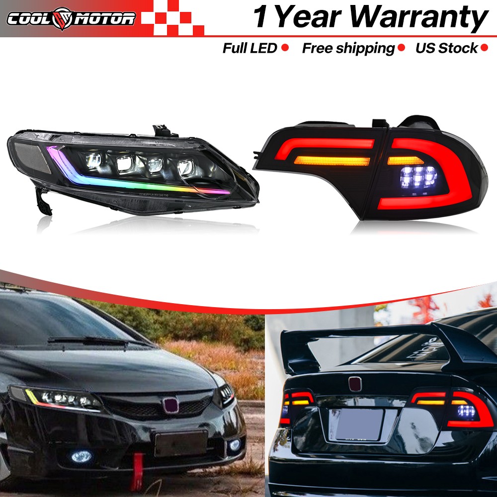 For 2006-11 Honda Civic 4Dr RGB LED Projector Headlights & Tail Lights Assembly For 2006-11 Honda Civic 4Dr RGB LED Projector Headlights & Tail Lights Assembly