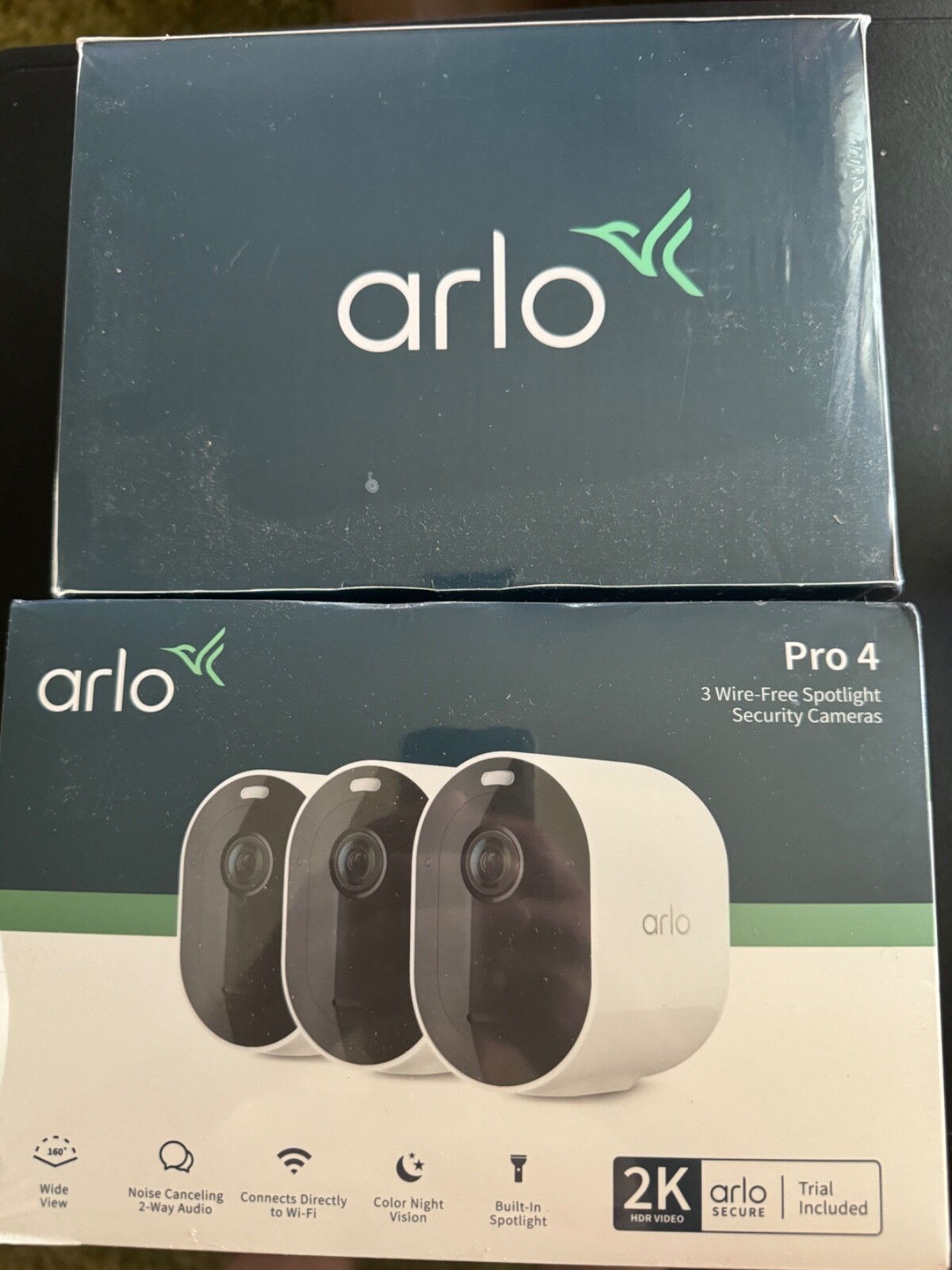 New Sealed Arlo Pro 4 2K  Spotlight Camera - White, Set of 3 Indoor Outdoor