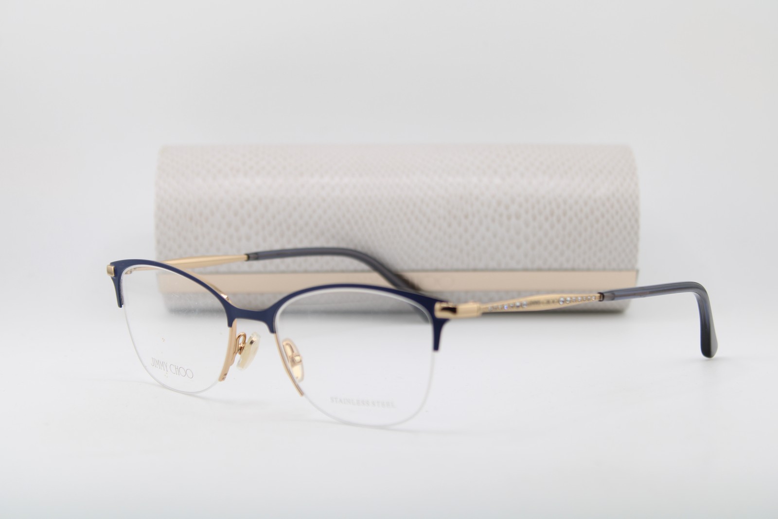 NEW JIMMY CHOO JC300 LKS BLUE GOLD GUNMETAL AUTHENTIC EYEGLASSES 52-18 NEW JIMMY CHOO JC300 LKS BLUE GOLD GUNMETAL AUTHENTIC EYEGLASSES 52-18