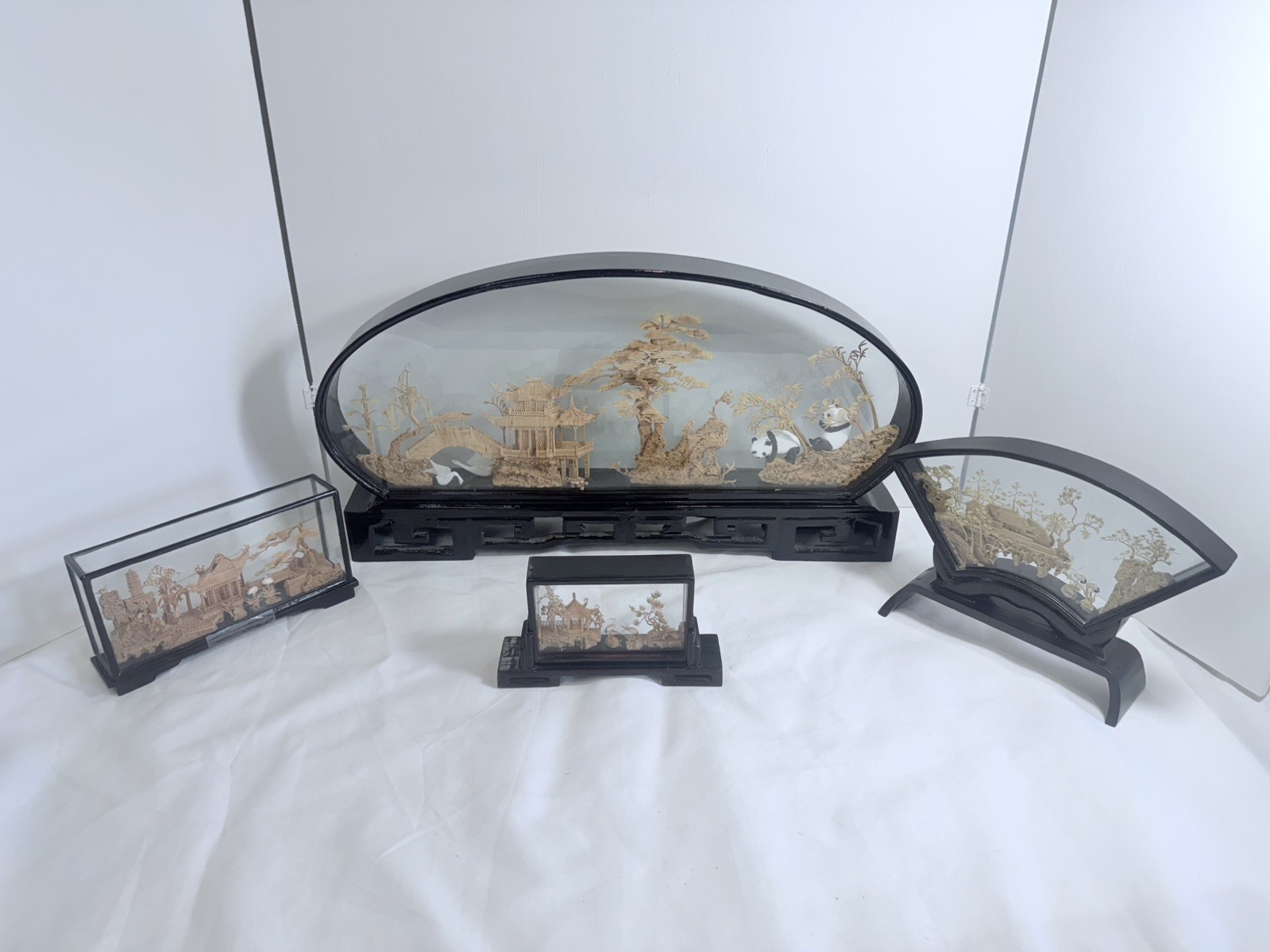 Vintage Fuzhou Chinese Cork Carving Diorama Handcrafted Asian Landscape (4)
