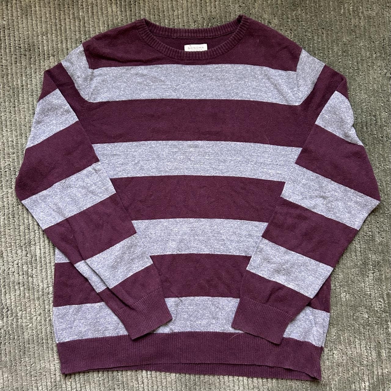 Sonoma Goods for Life Gray & Burgundy Striped Sweater – Women\'s Size L Sonoma Goods for Life Gray & Burgundy Striped Sweater – Women\'s Size L