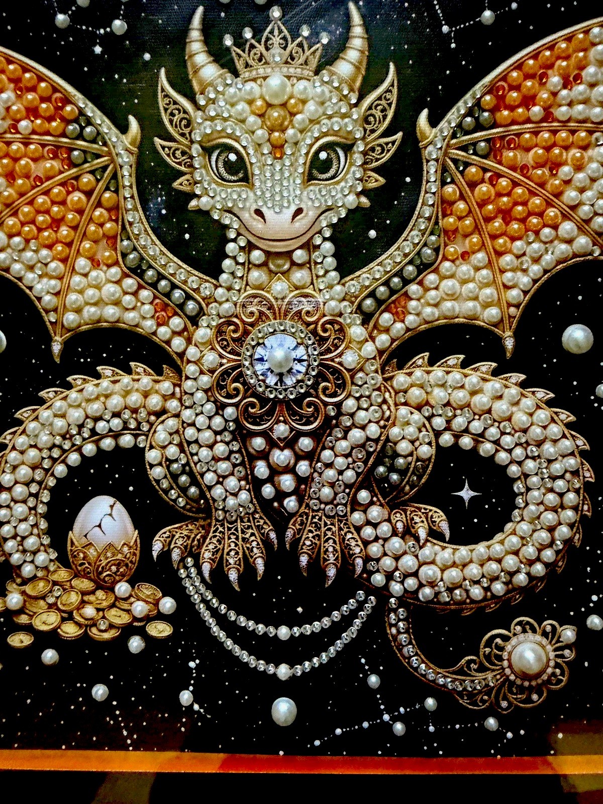 Framed Fantasy Dragon. This is a Pearl painting done by me. Finished to hang. Framed Fantasy Dragon. This is a Pearl painting done by me. Finished to hang.
