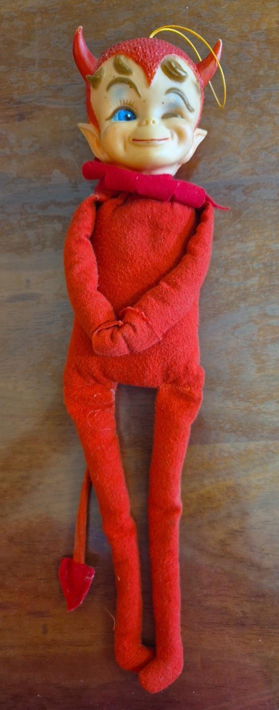 Vintage KAMAR Red Devil Doll Knee Hugger Winking Elf Pixie Taiwan 1960s