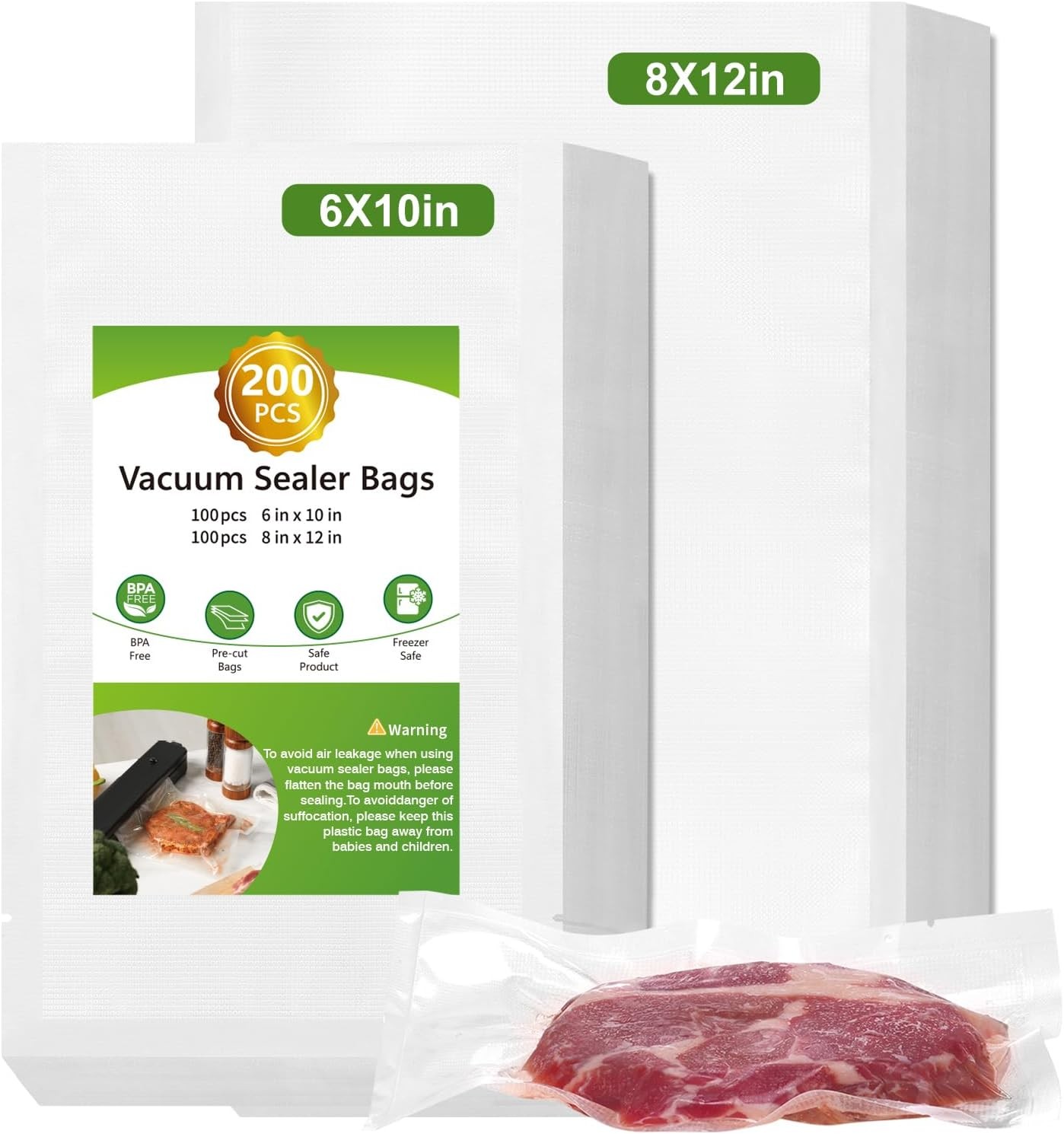 200pcs Vacuum Sealer Bags, 100 Quart 8\