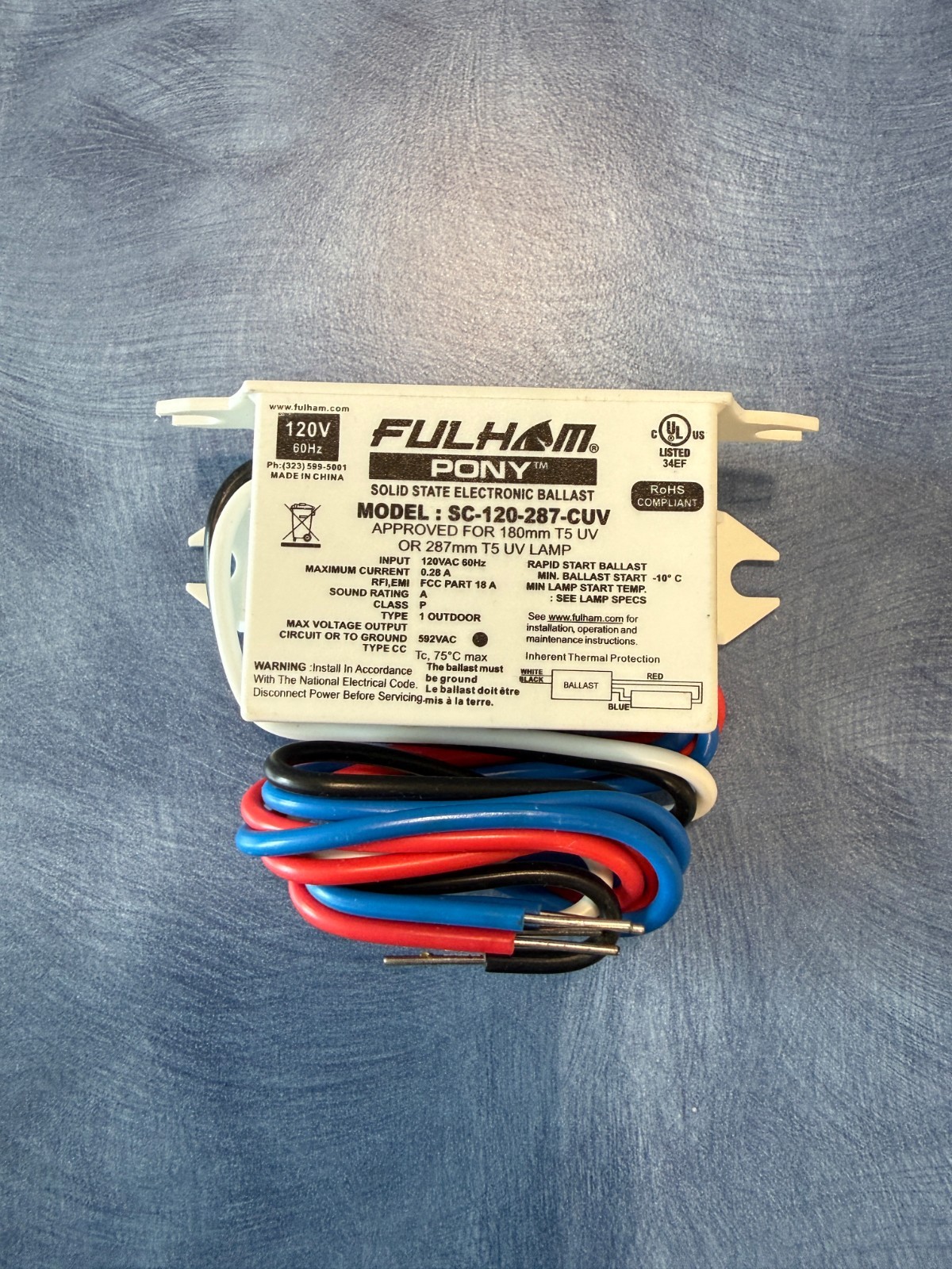 Fulham Pony Electronic Ballast  SC-120-287-CUV - 120V NEW