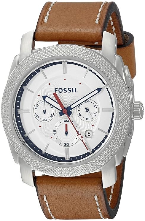 Men's Fossil Machine Chronograph 45mm Leather Strap Watch FS5063