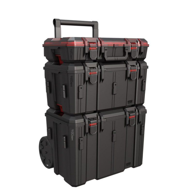 Hyper Tough Hyper Stack 3-Piece Modular Rolling Toolbox System, Black Hyper Tough Hyper Stack 3-Piece Modular Rolling Toolbox System, Black