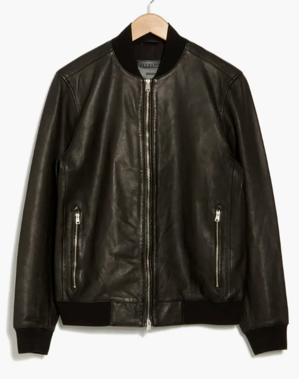 NEW, AllSaints Men\'s Niko Leather Bomber Jacket in Black SZ L #SJ2276