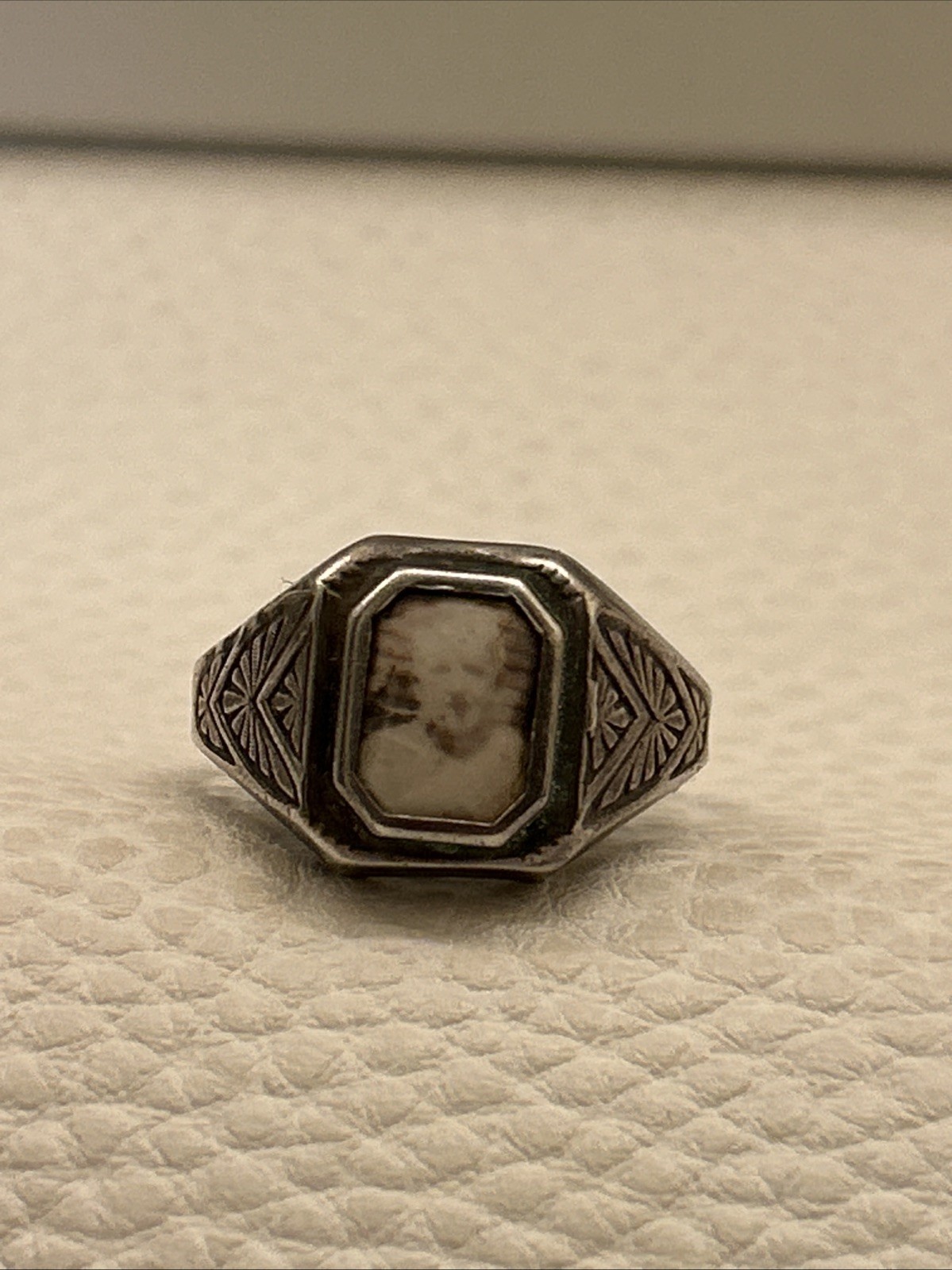 1930s STERLING SILVER CELLULOID Grandpa Father PHOTO MOURNING PRISON RING