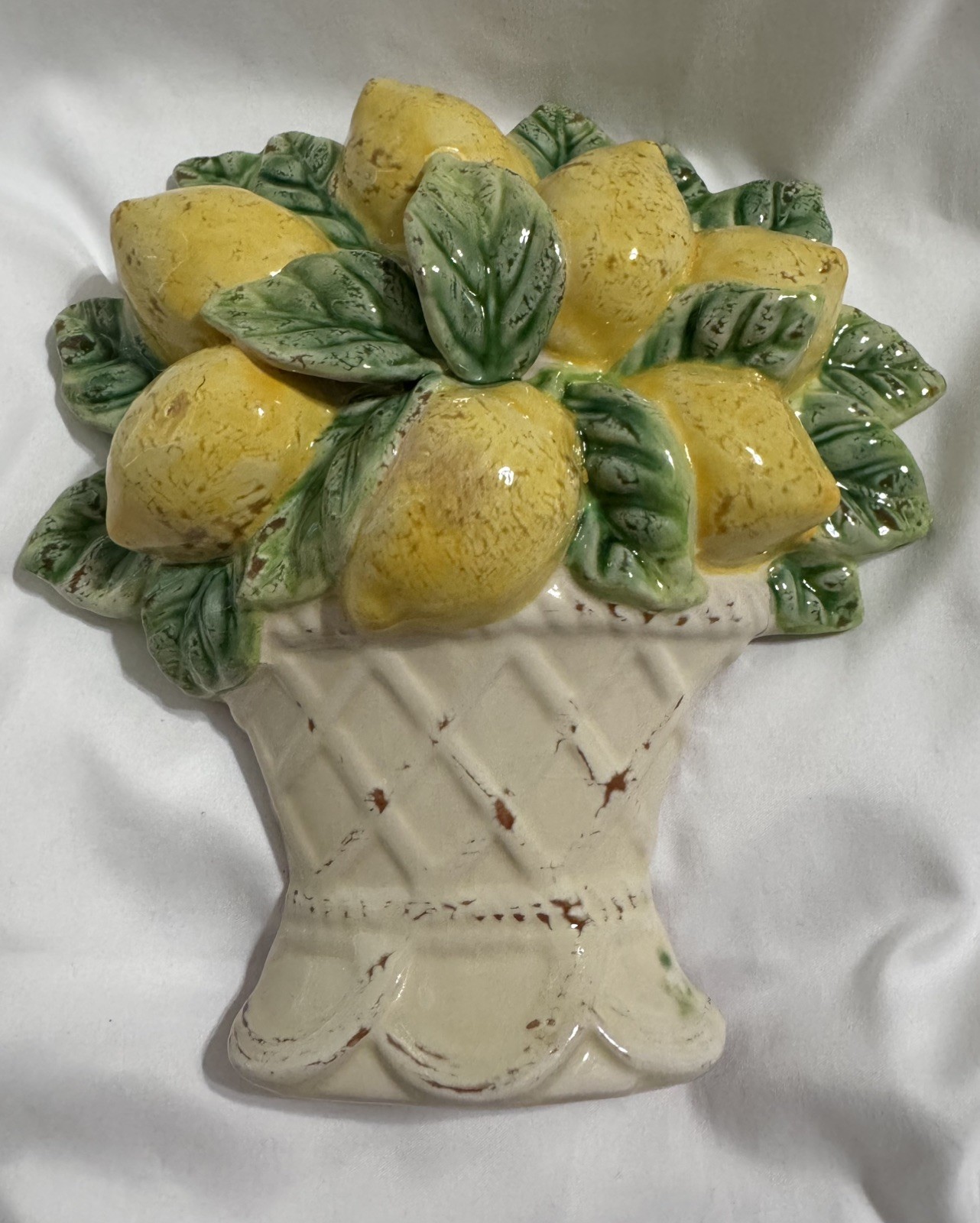 Vintage Italian Style Ceramic Lemon Basket Wall Hanging Decor 10”T Cottagecore 