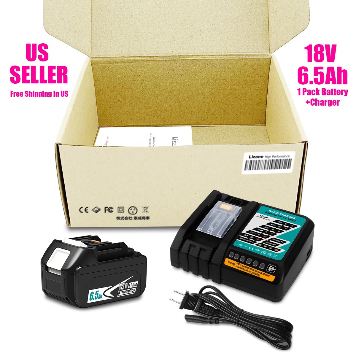 NEW 6.5Ah Battery and Charger For Makita 18V LXT Lithium BL1830 BL1850 BL1860 NEW 6.5Ah Battery and Charger For Makita 18V LXT Lithium BL1830 BL1850 BL1860