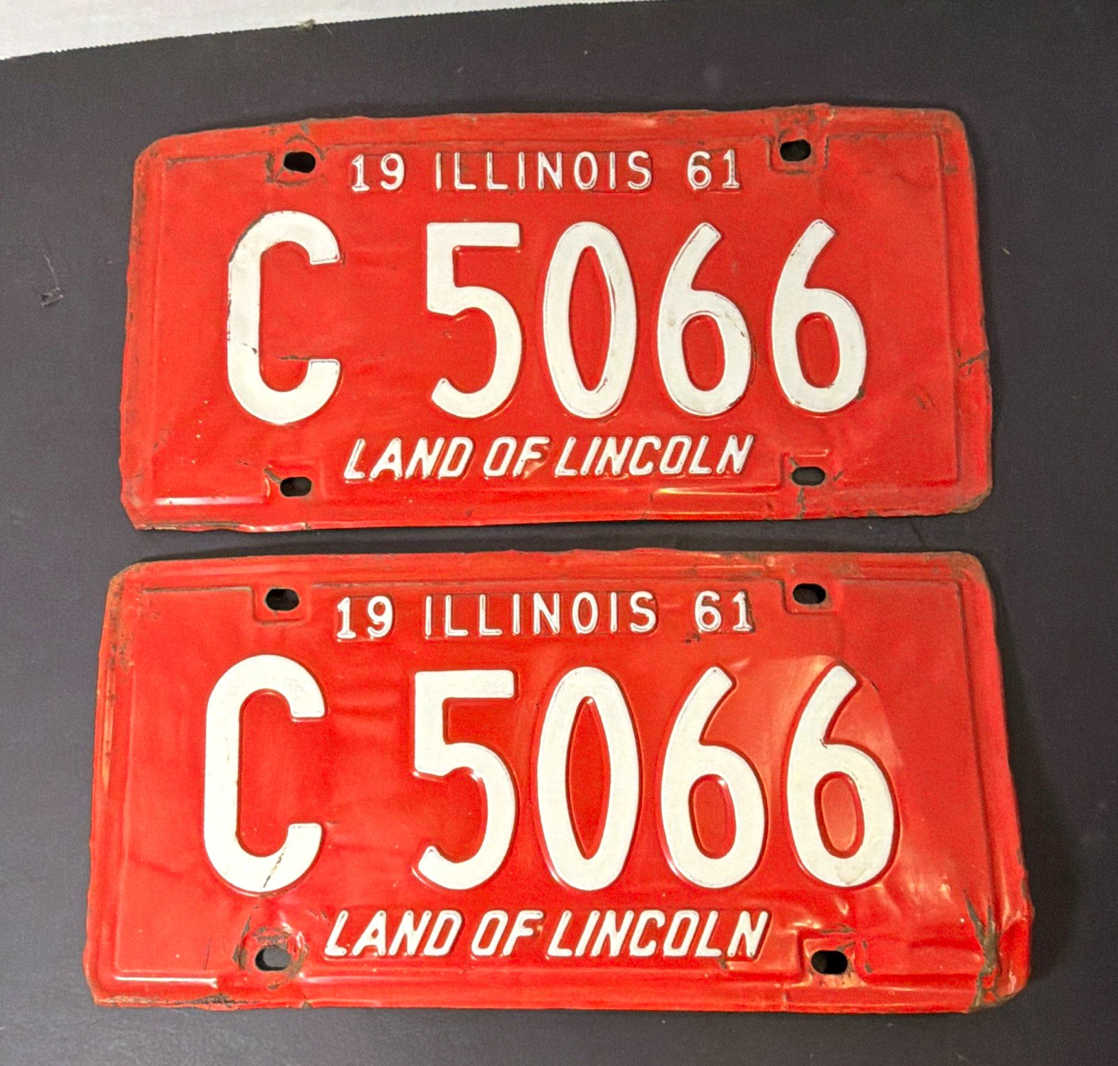 1961 Illinois License Plate Pair C 5066 \