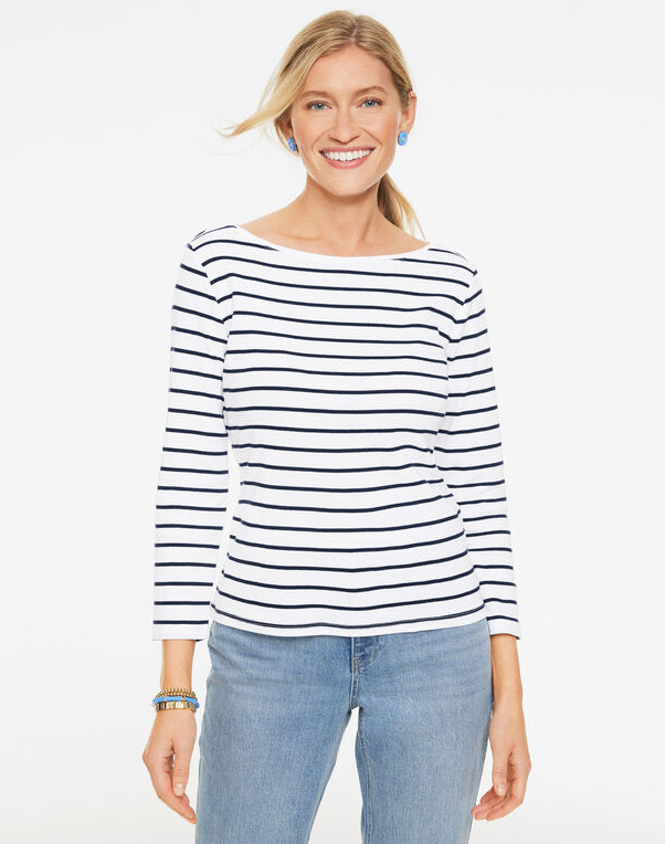 TALBOTS Bateau Neck Tee - Saltair Stripe, INDIGO/WHITE (NEW WT)