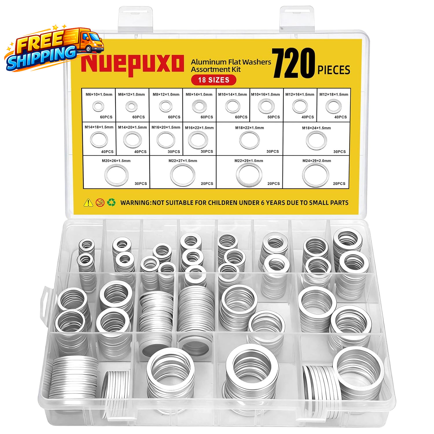 720PCS Crush Washer Kit Aluminum Oil Drain Plug Gasket 18 Sizes Oil Drain Plug..