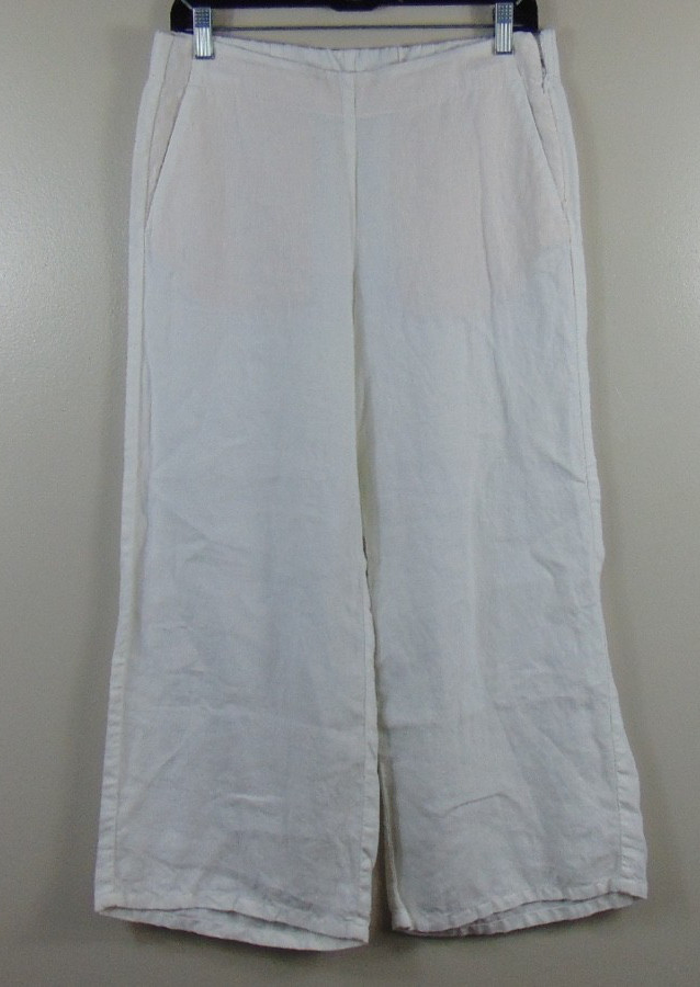 J. Jill Love Linen White Wide Leg Cropped Pants Womens Xs Side Zip Beach Resort