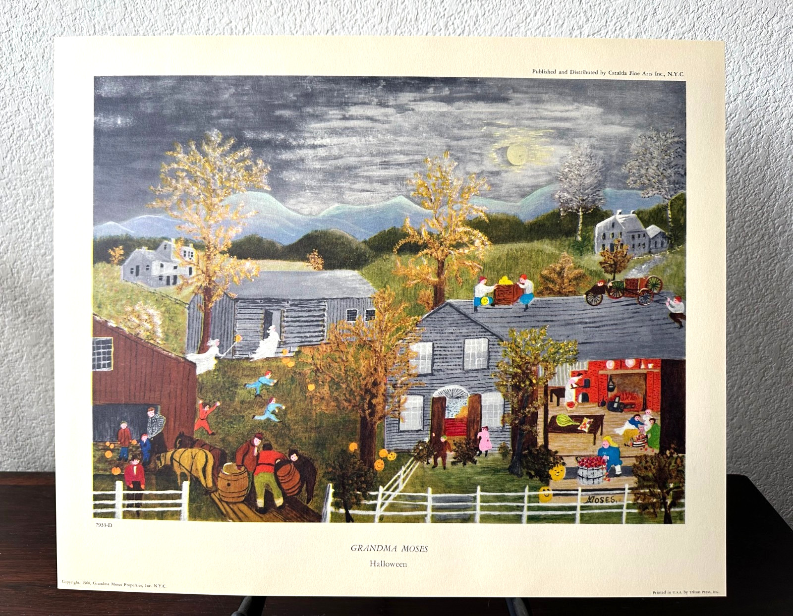 1960 Triton Press Collotype Fine Art Print Grandma Moses \'Halloween\' DS30