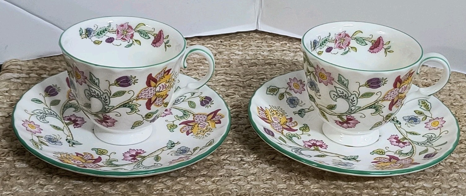 2 Minton Haddon Hall #B-1451 Demitasse Cups & Saucers Excellent Condition 