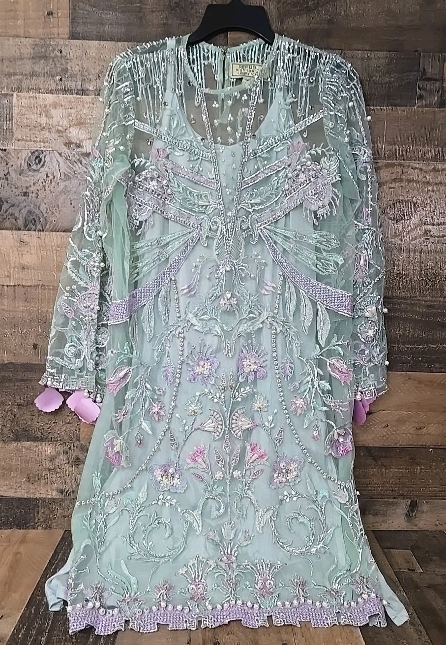 VTG 60s 70s Formal Dress Women Small Steampunk Embroidery Old Money Retro Glam