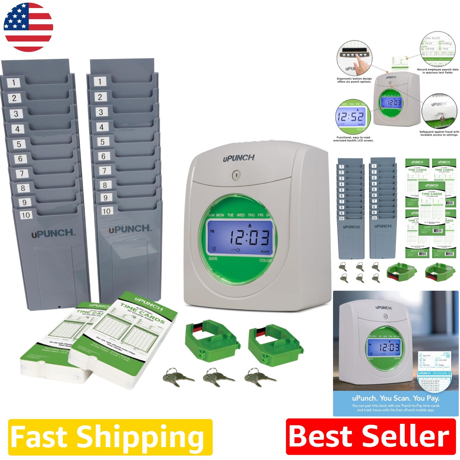 Advanced Employee Time Clock System: HN3500 Bundle, AutoAlign, 100 Cards, Clo... Advanced Employee Time Clock System: HN3500 Bundle, AutoAlign, 100 Cards, Clo...