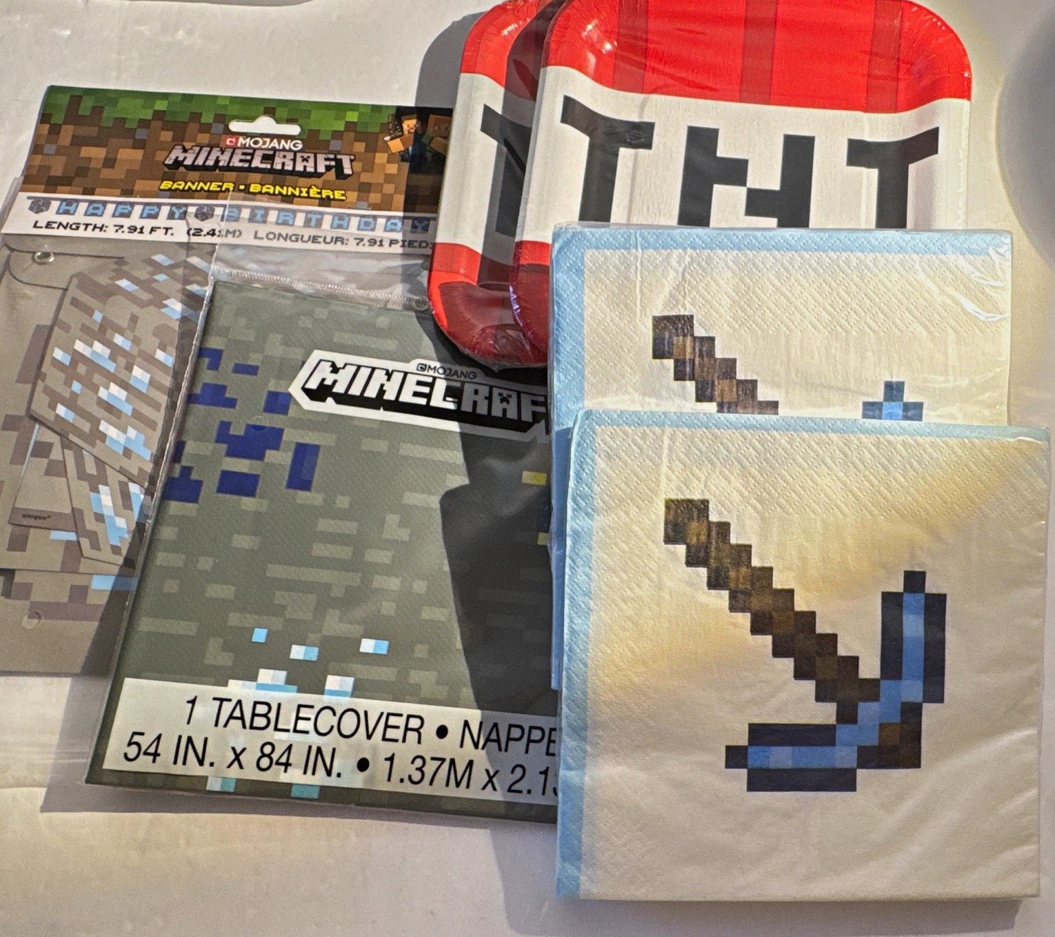 Unique Minecraft Birthday Party Decor Garland, Tablecloth, Napkins, Plates
