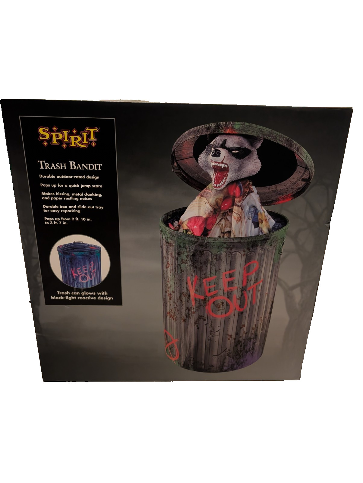 LAST ONE WILL SELL NEW IN BOX 2026 SPIRIT HALLOWEEN ANIMATRONIC TRASH BANDIT LAST ONE WILL SELL NEW IN BOX 2026 SPIRIT HALLOWEEN ANIMATRONIC TRASH BANDIT