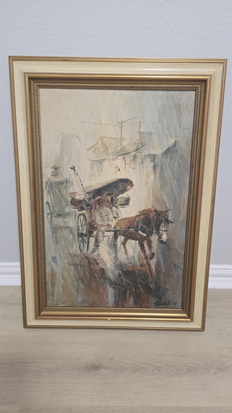 Pair of Vintage 1967 Signed Vietnamese Oil Paintings - Rickshaw & Horse Carriage