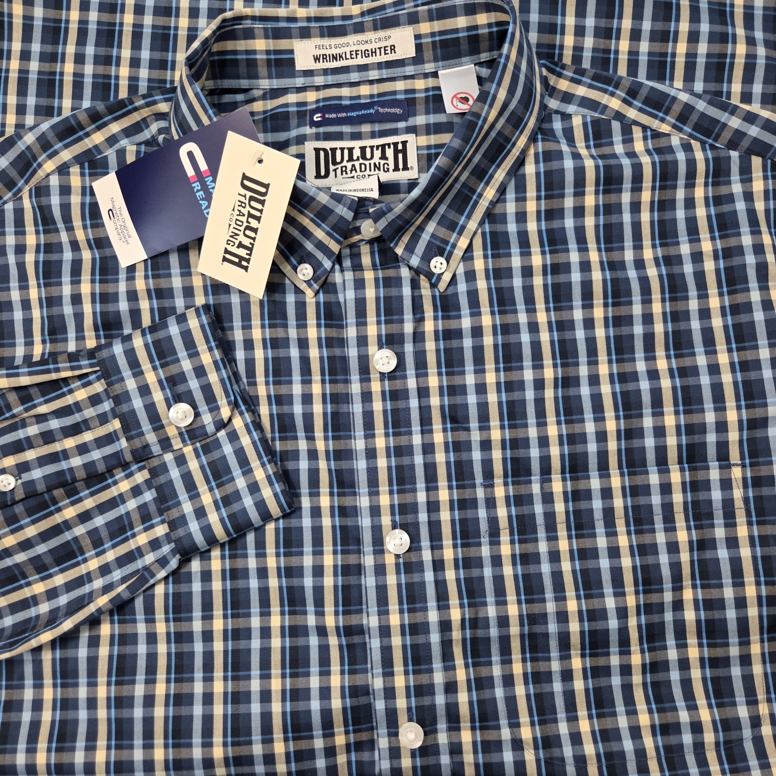 NWT Duluth Trading Co Men’s Magna Ready Wrinkle Fighter Shirt L Tall Blue Plaid NWT Duluth Trading Co Men’s Magna Ready Wrinkle Fighter Shirt L Tall Blue Plaid