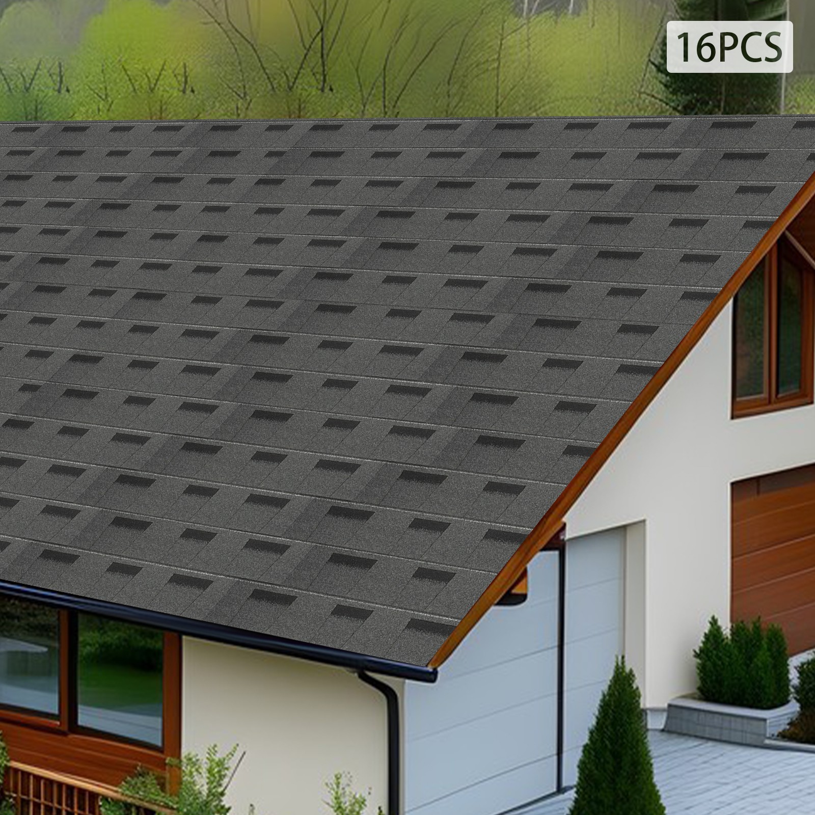 16 Pcs Grey Asphalt Roofing Shingles 5.3mm 100 × 33.3 cm Covers 25 Sq Ft