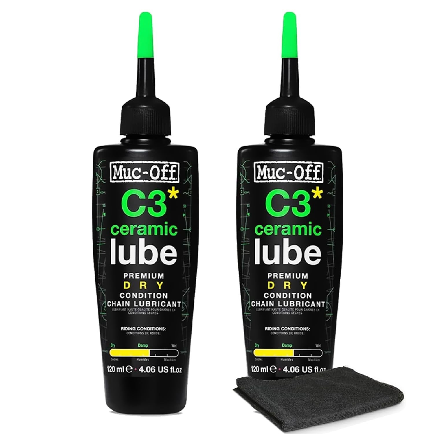 Premium Ceramic Chain Lube 120ml (2-Pack) + Microfiber Cloth | Dry, Dusty, Damp