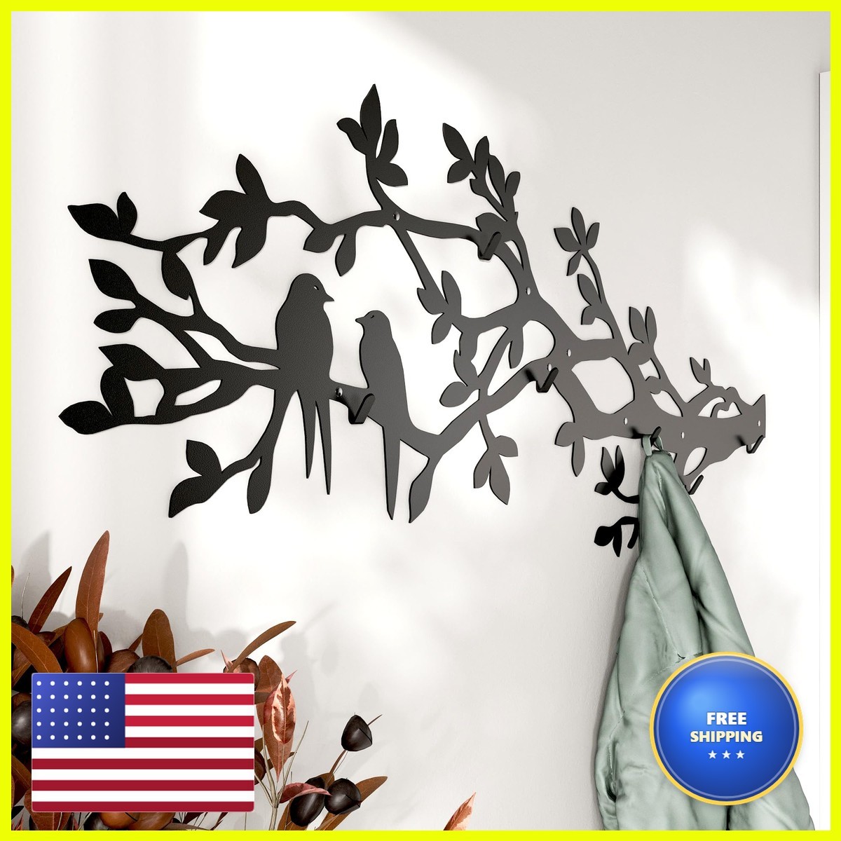 Parametric Style Tree Branch Coat Rack Wall Mount 5 Hooks 41x16\