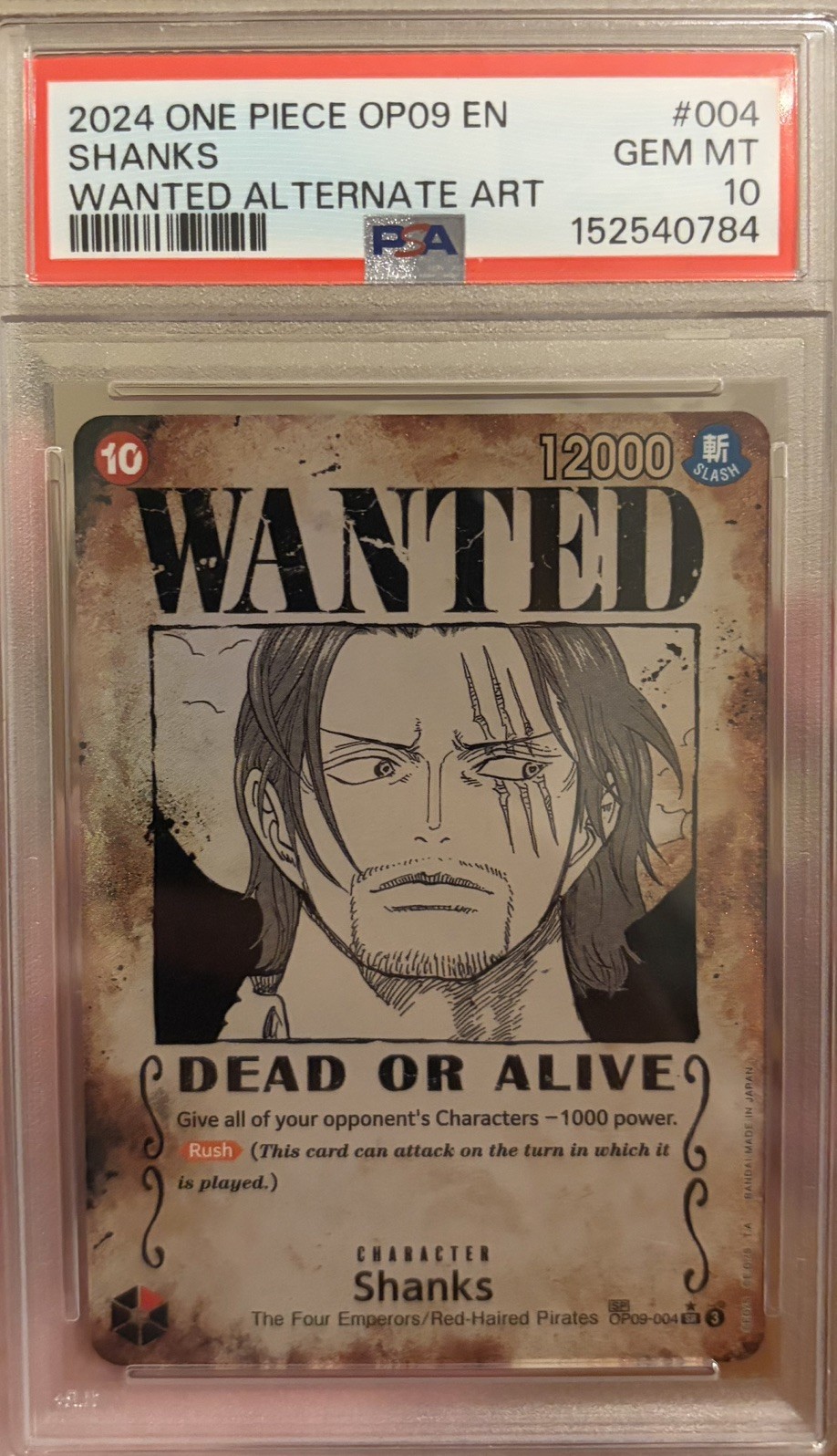 2024 ONE PIECE OP09-EMPERORS IN THE NEW WORLD WANTED ALTERNATE ART SHANKS PSA 10 2024 ONE PIECE OP09-EMPERORS IN THE NEW WORLD WANTED ALTERNATE ART SHANKS PSA 10