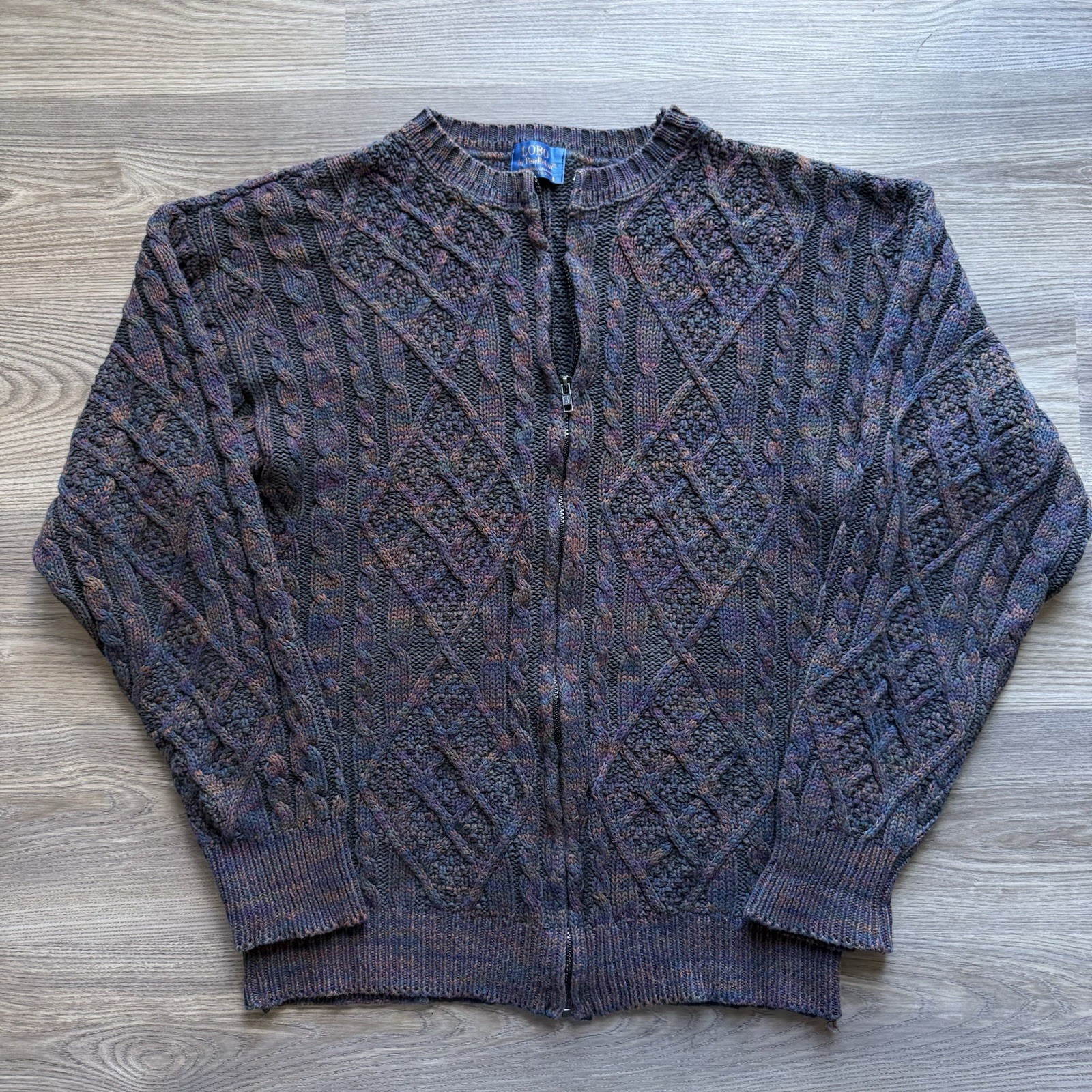 VTG LOBO Pendleton Full Zip Sweater Men\'s Large Cotton Cable Knit Multicolor USA VTG LOBO Pendleton Full Zip Sweater Men\'s Large Cotton Cable Knit Multicolor USA