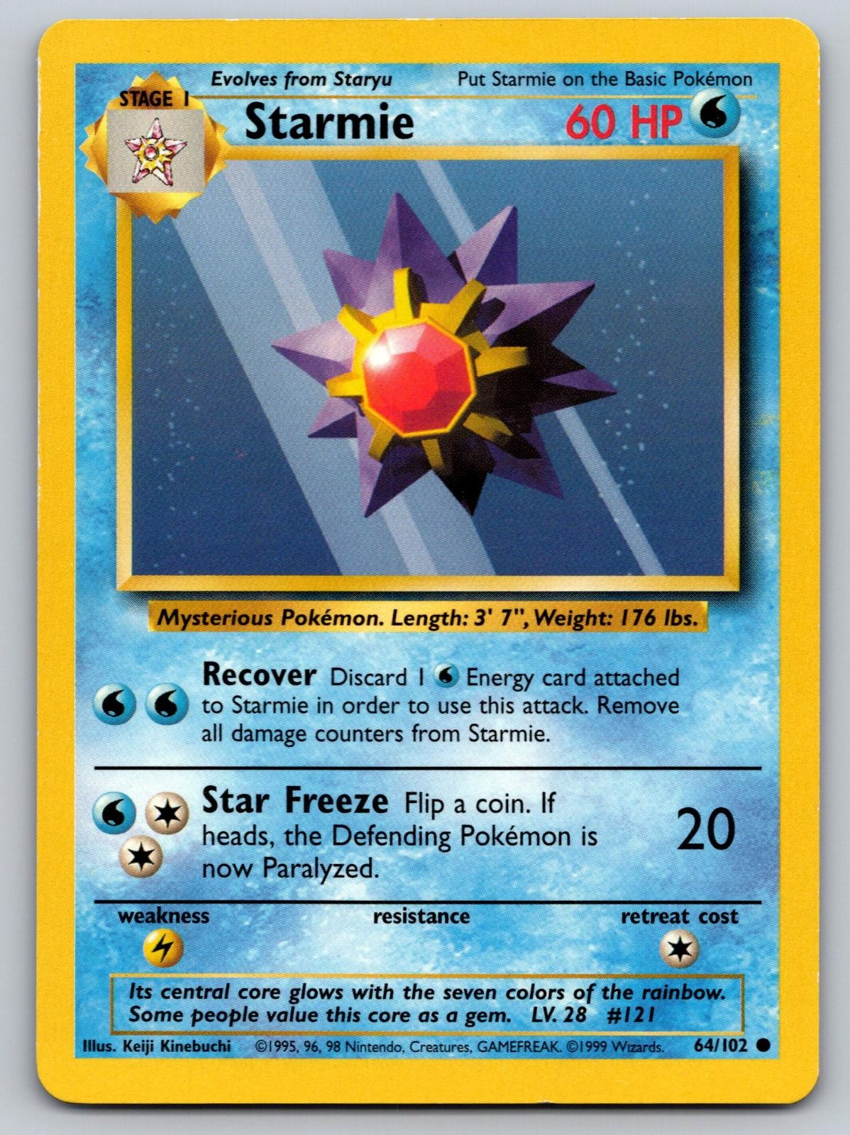 Starmie 64/102 Common Base Set Unlimited Pokemon Lightly Played
