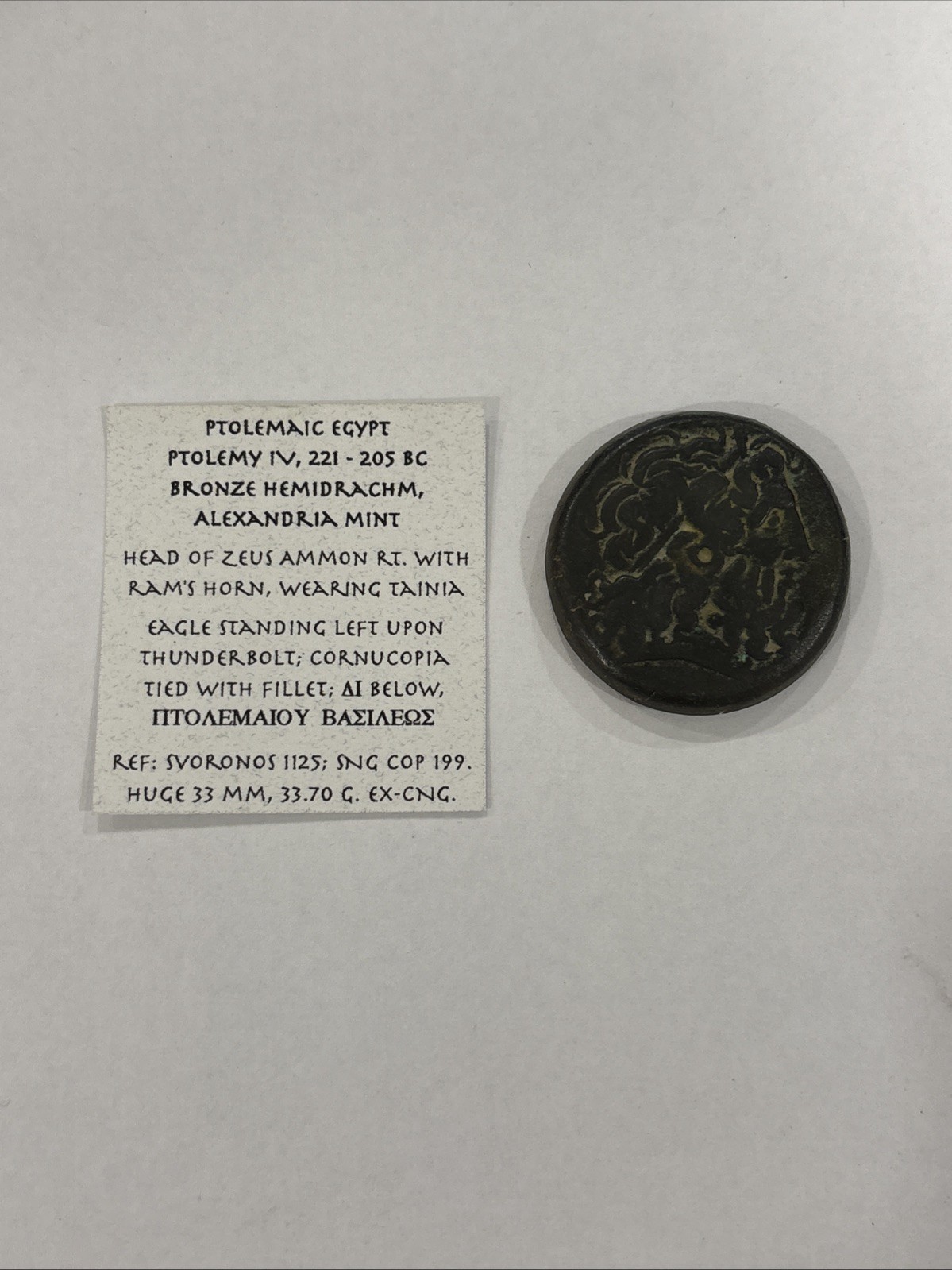 Ancient Ptolemaic Egypt AE Bronze Hemidrachm Ptolemy IV (221-205 BC) 33mm Ex-CNG Ancient Ptolemaic Egypt AE Bronze Hemidrachm Ptolemy IV (221-205 BC) 33mm Ex-CNG