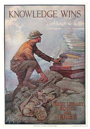 Original WWI US Library Poster - Knowledge wins - Dan Smith