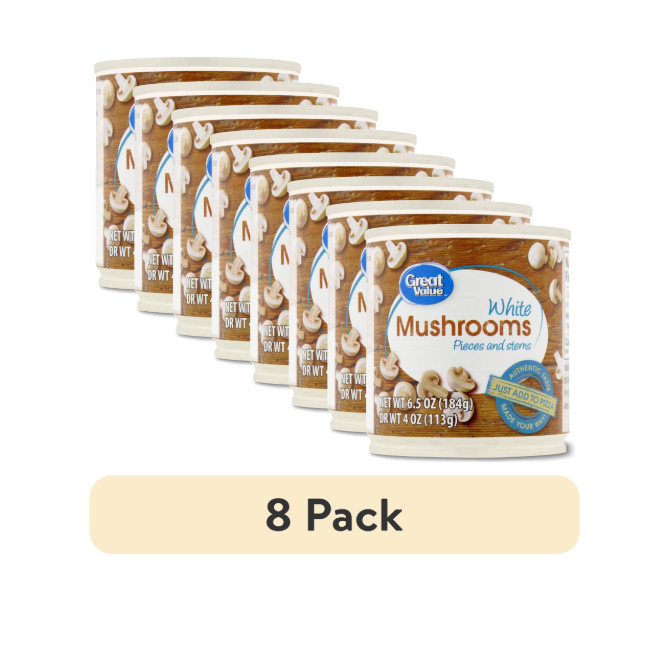 (8 pack) Great Value White Mushrooms Pieces and Stems, 6.5 oz (8 pack) Great Value White Mushrooms Pieces and Stems, 6.5 oz