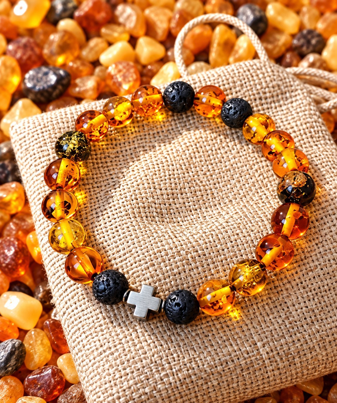 Baltic Amber / Pyrite Mens Bracelet Man Jewellery. Handmade.