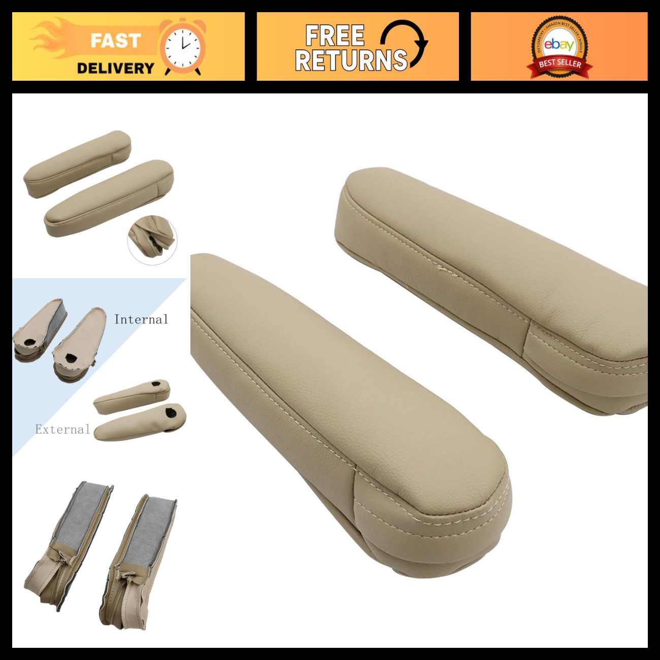2pcs Tan Microfiber Leather Seat Armrest Covers for Toyota Sequoia 2001-2007