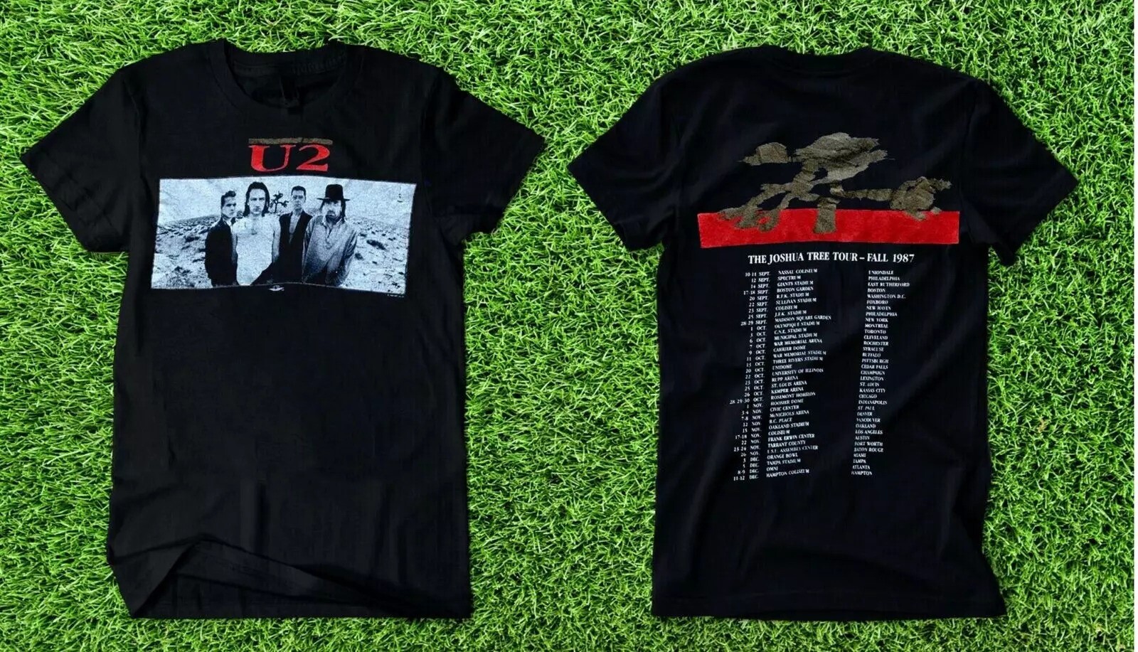 2 sided 1987 U2 The Joshua Tree Tour Rock Ban T Shirt Black