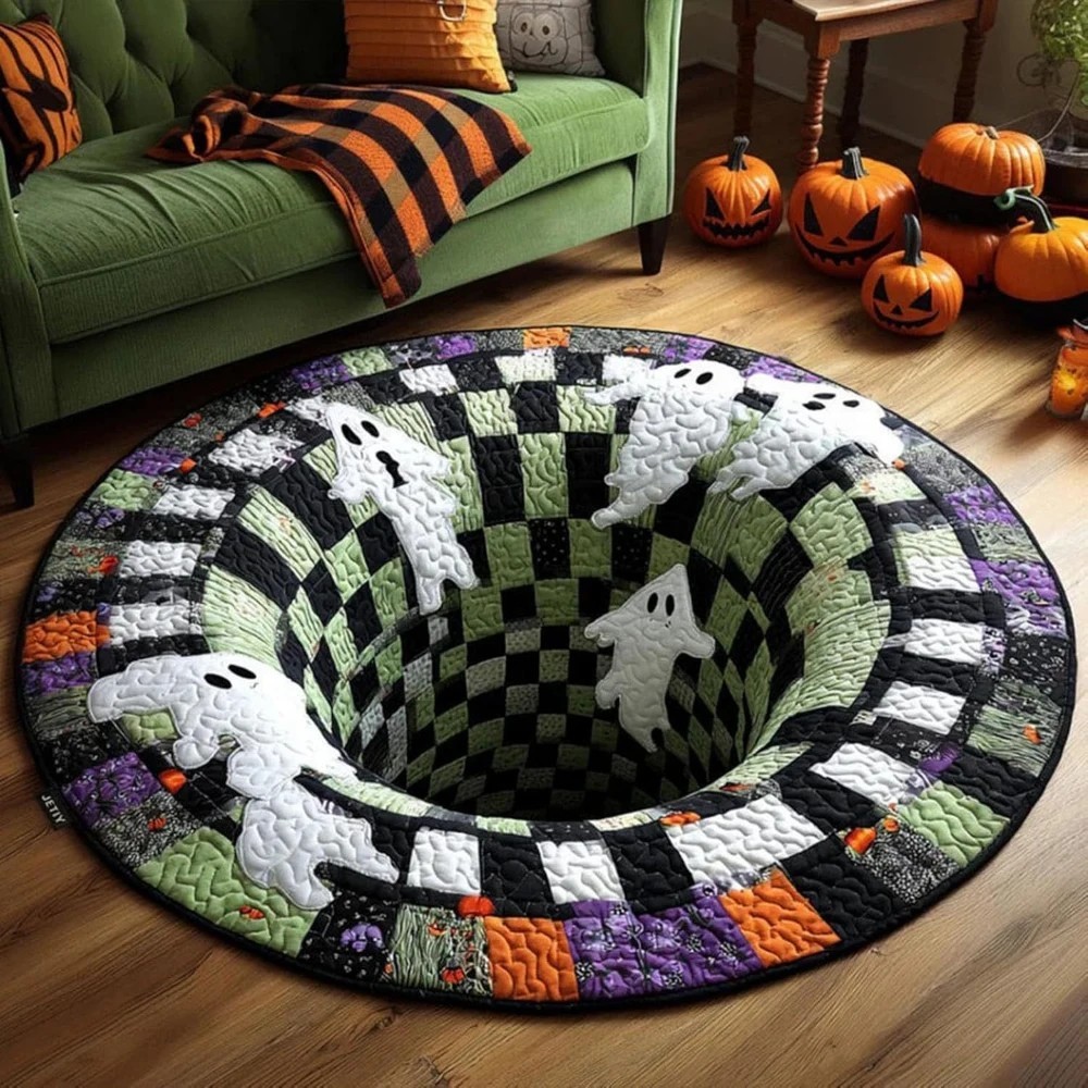 Halloween 3D Vortex Round Rug, Novelty Ghost Skeleton 3D Optical Illusion Rugs Halloween 3D Vortex Round Rug, Novelty Ghost Skeleton 3D Optical Illusion Rugs