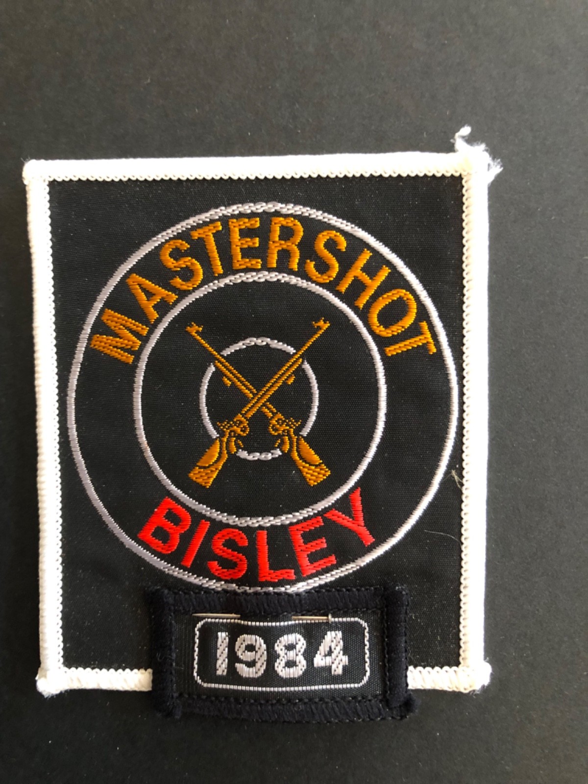 Vintage fabric patch badges NSRA Mastershot Bisley 1984 Vintage fabric patch badges NSRA Mastershot Bisley 1984
