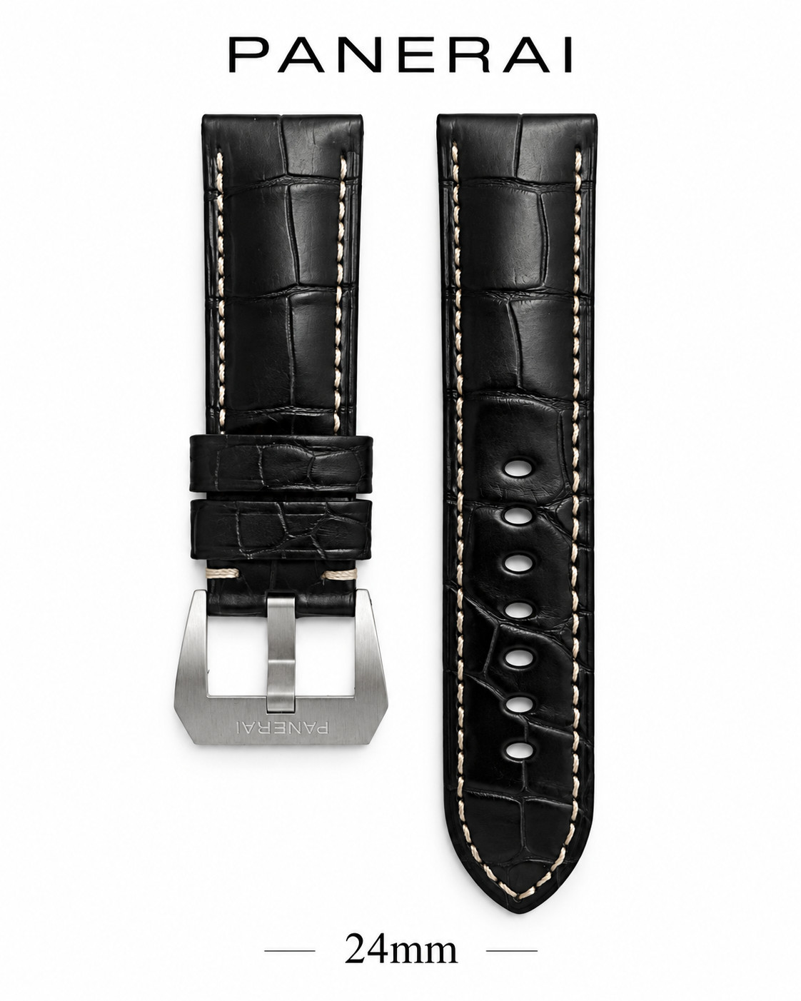 Panerai Black Leather Alligator Strap Band White Stitch 24mm withBuckle MXE0RQWJ Panerai Black Leather Alligator Strap Band White Stitch 24mm withBuckle MXE0RQWJ