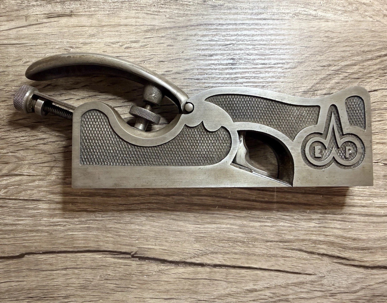 Antique Edward Preston Gunmetal Adjustable Shoulder Plane EP Logo Record Iron