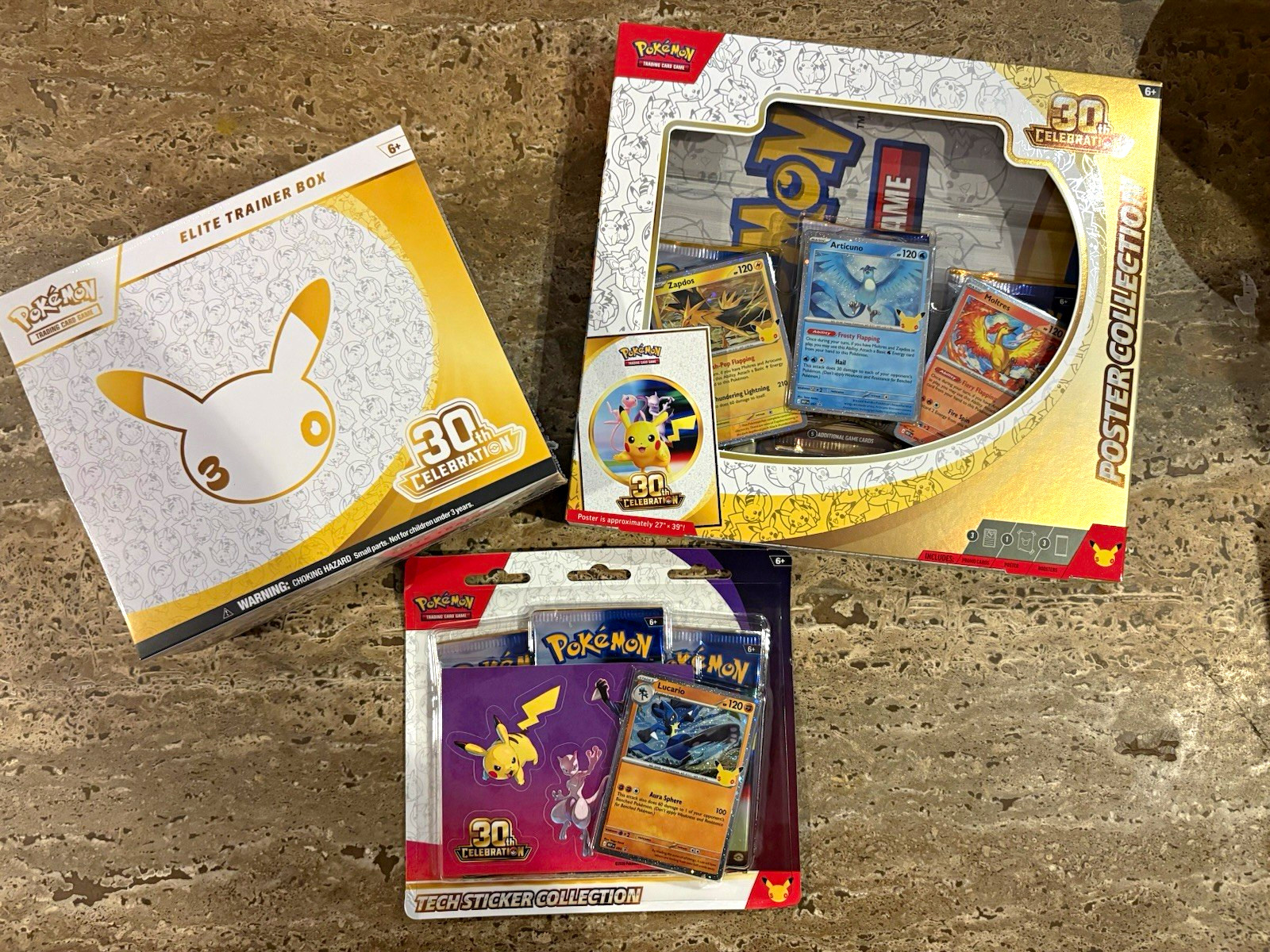Pokémon Celebrations 30th Anniversary Sealed 3-Box Lot ETB+Poster+Tech Sticker Pokémon Celebrations 30th Anniversary Sealed 3-Box Lot ETB+Poster+Tech Sticker