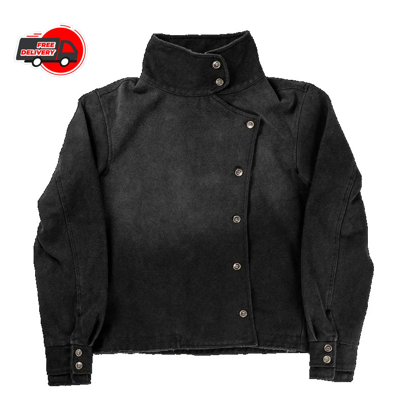 Y2K Fencing Jacket Vintage Wash Gradient Irregular Button Unisex Jacket Y2K Fencing Jacket Vintage Wash Gradient Irregular Button Unisex Jacket
