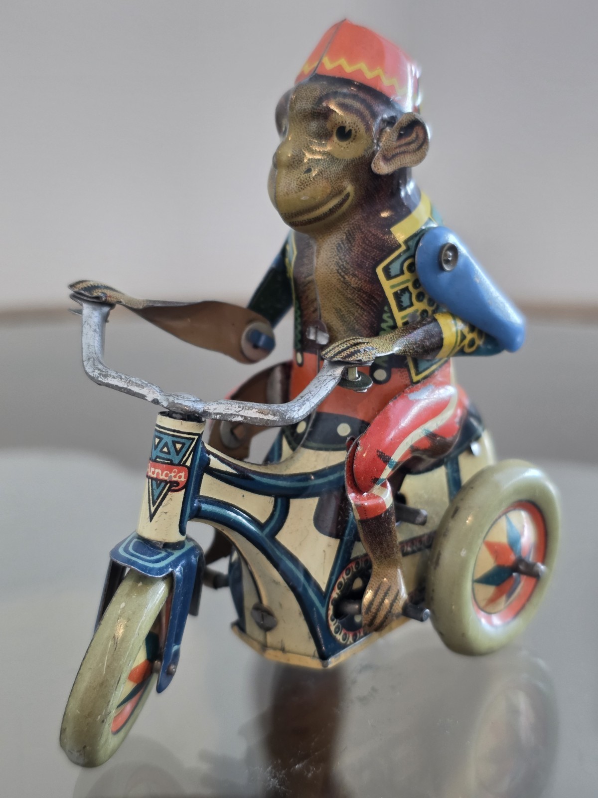 Vtg Arnold Monkey on Tricycle US Zone Germany Wind-Up Tin Toy DR Patent No Key 