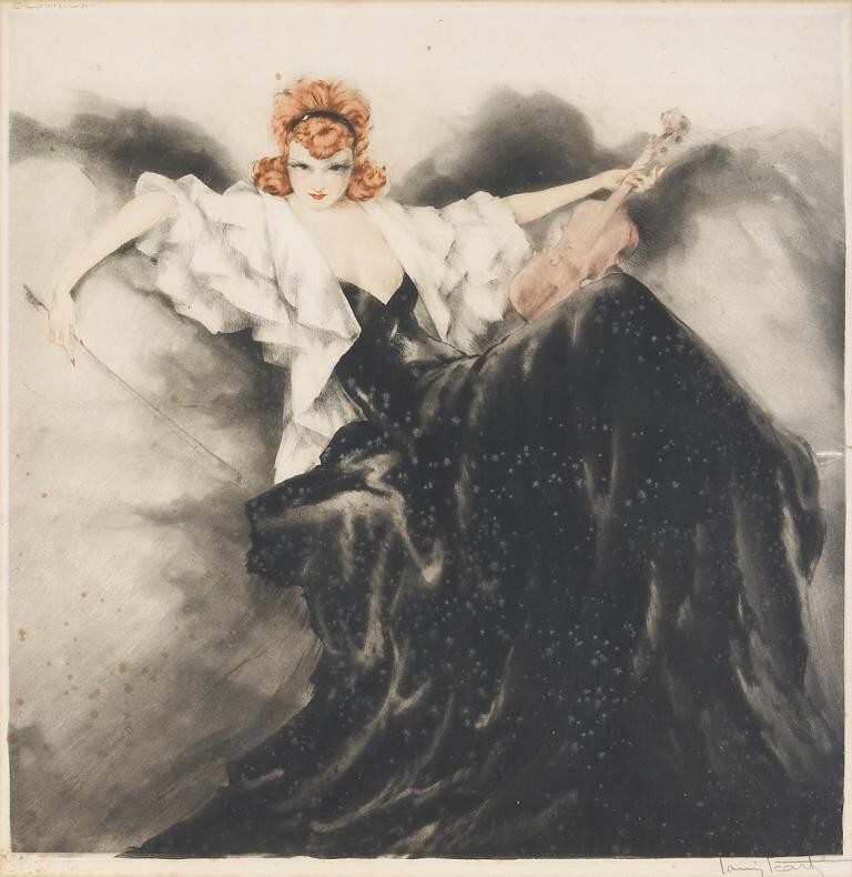 The Violinist 1925 – Louis Icart French Art Deco Etching Fashion Elegance Print