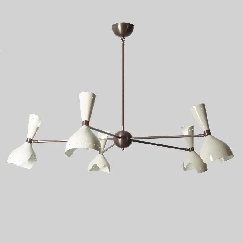 Modern Raw Brass Italian Style White Chandelier Luxury Multi Arm Ceiling Fixture